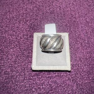 David Yurman Sterling Silver Textured Diamond Ring